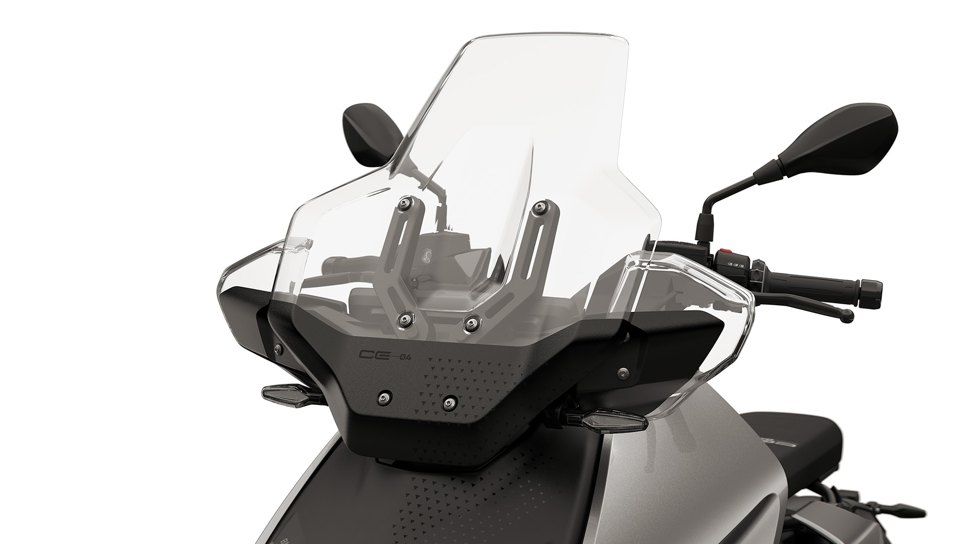 Windschild hoch inklusive integriertem Handwindschutz des CE 04 von BMW Motorrad